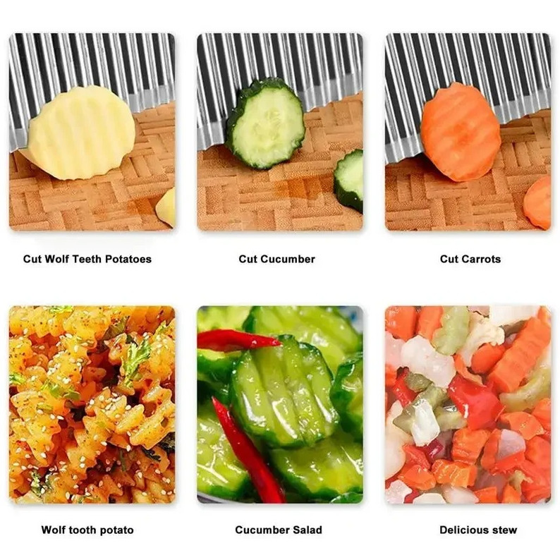 Stainless Steel Wavy Utility Knife – Creative Crinkle Cutter for Fruits & Veggie