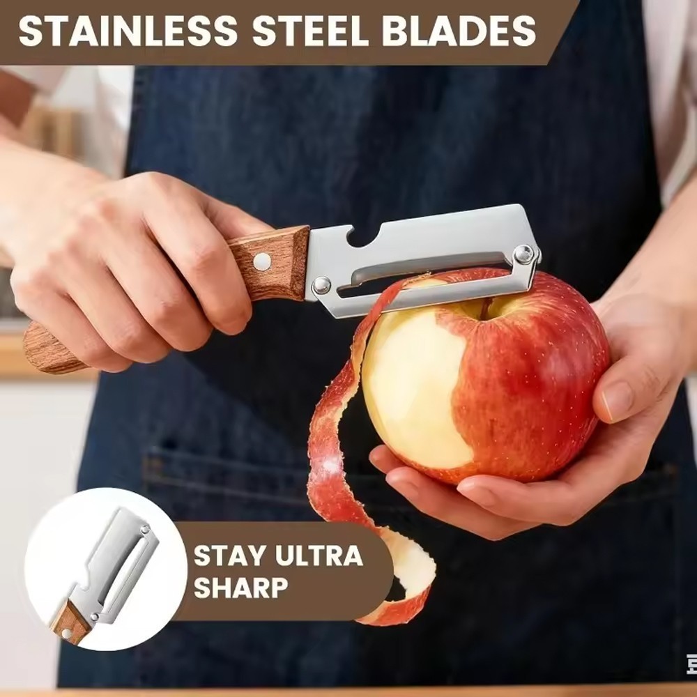 1-3x Stainless Steel Peeler with Wooden Handle–Fruit & Vegetable Slicer-2026 HOT
