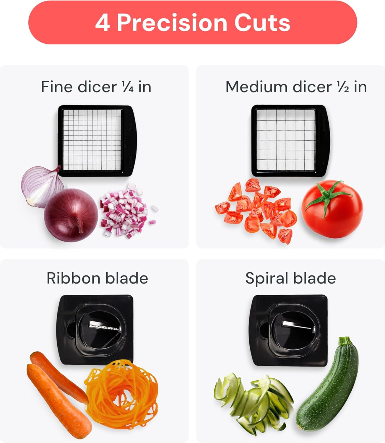 Original Pro Chopper 4 in 1 Vegetable Chopper Spiralizer Food Slicer White