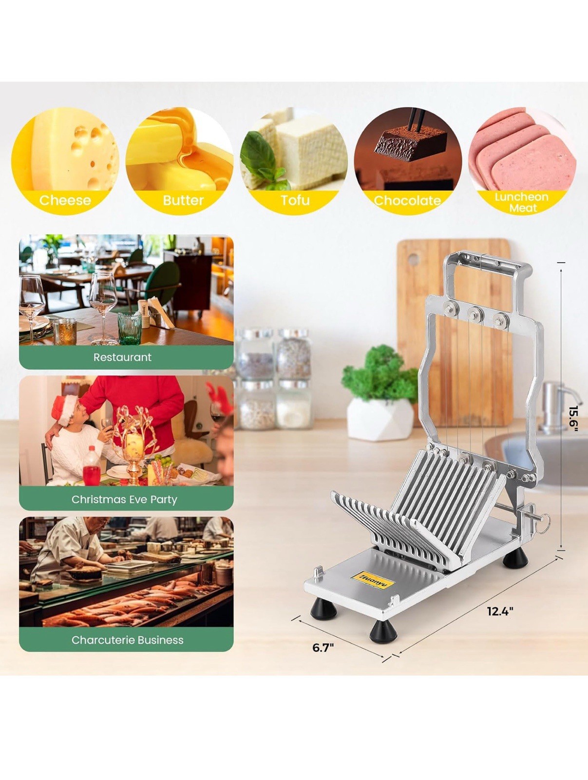 Huanyu Cheese Slicer Commercial Block Cheeses Cutter Board with 316 Stainless St