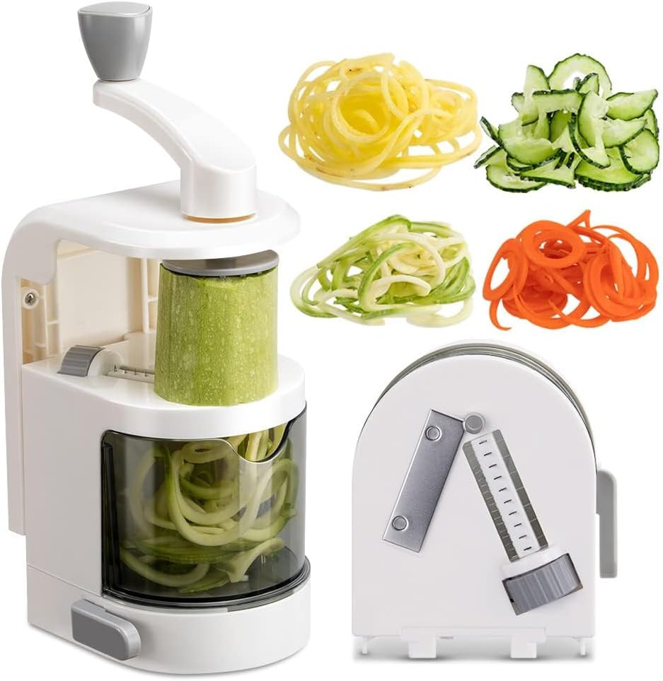 4-in-1 Vegetable Spiralizer Rotating Blade Noodle Maker Cutter Slicer White