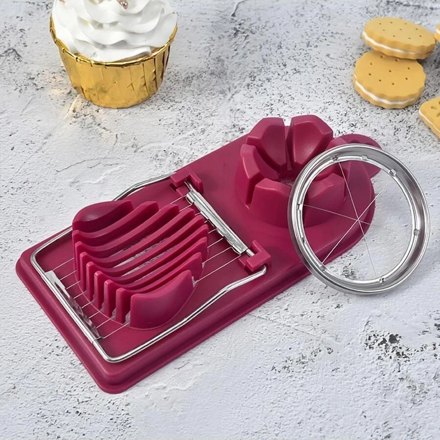 2 in 1 Egg Cutter Stainless Steel Wire Slicer PP Base Kitchen Tool