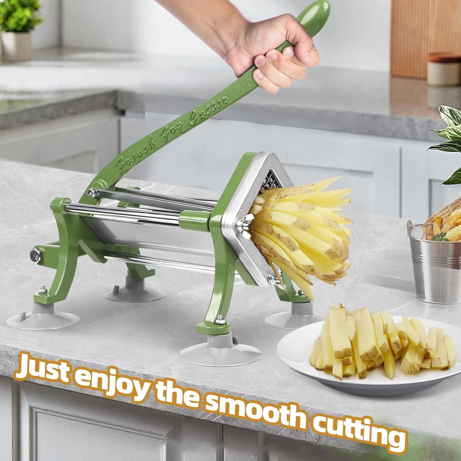 French Fry Cutter Commercial Potato Slicer with Suction Feet Complete Set, In…