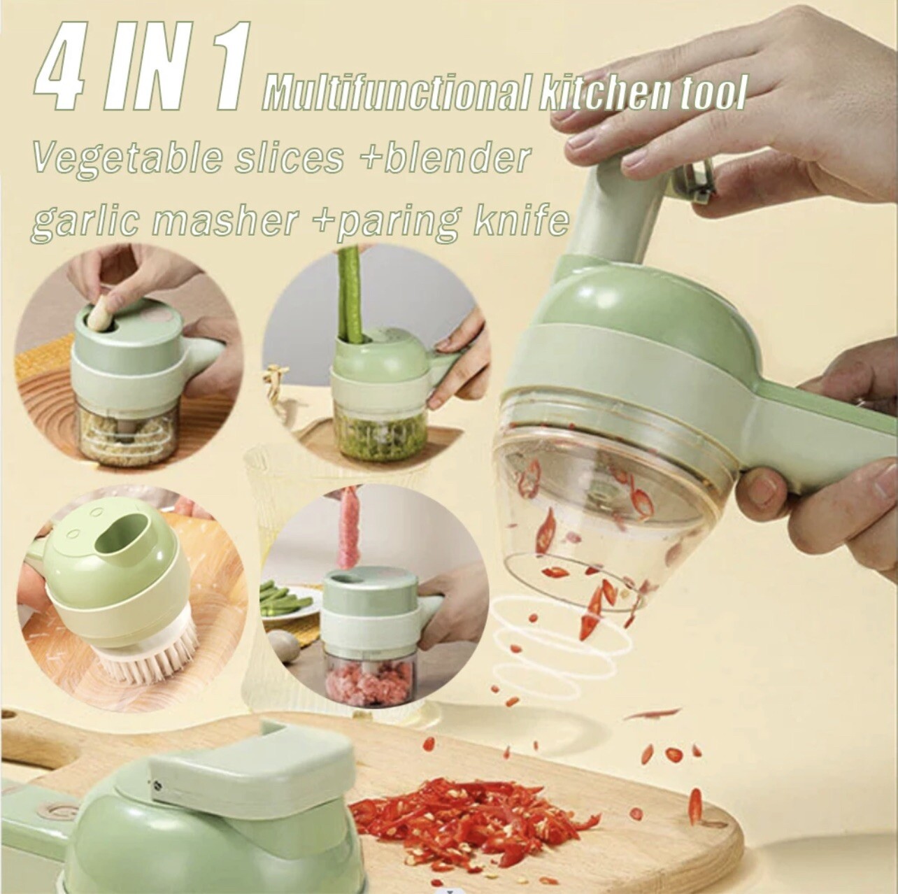 4 in 1 Handheld Electric Vegetable Cutter set UsBCharger Ginger Grinder Machine