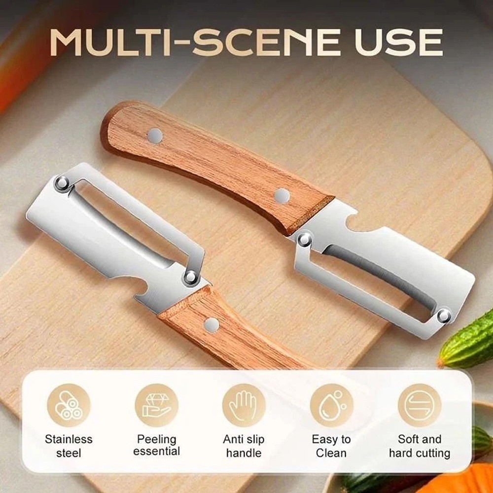 1-5PCS Stainless Steel Peeler with Wooden Handle – Fruit & Vegetable Slicer-NEW