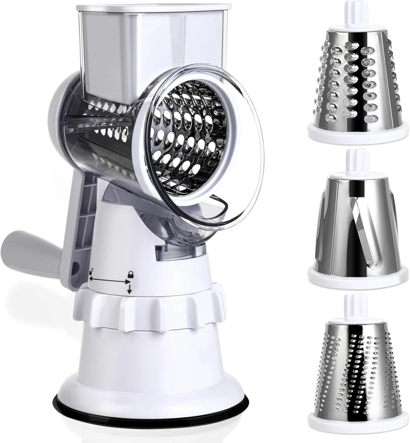 Rotary Cheese Grater Hand Crank – Mandoline Vegetable Slicer with 3 Stainless