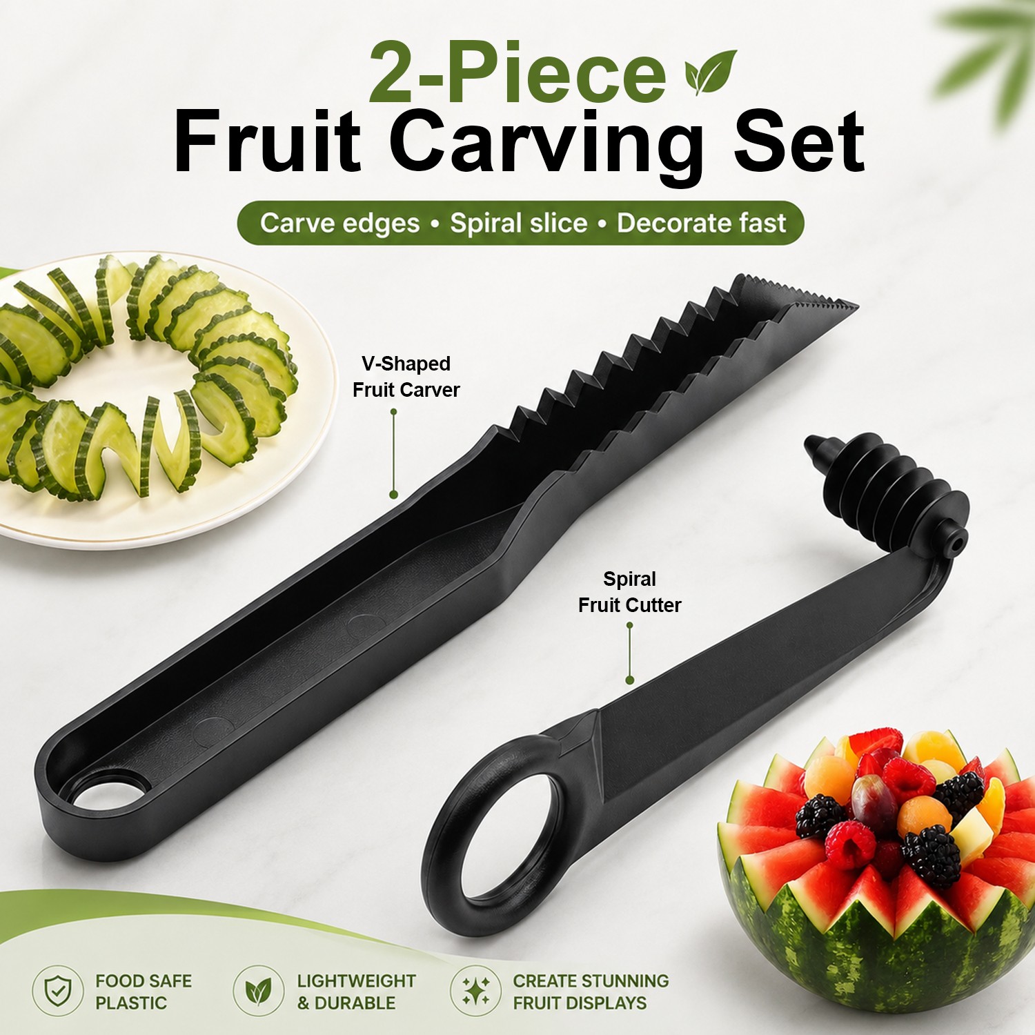 Kitchen Spiral and V-Shaped Tools, 2 in 1 spiral Cutter and V-Shaped Fruit Knife
