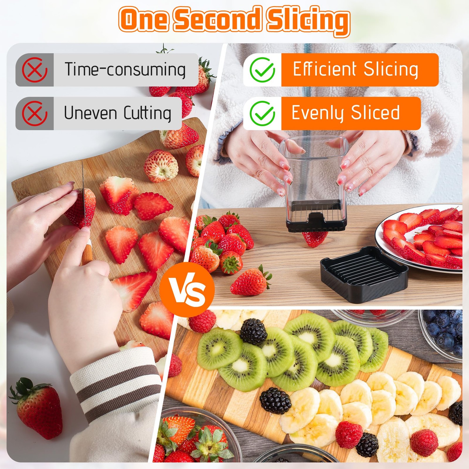 Kitchen Fruit Slicer Cup, Strawberry Banana Grape Egg Cutter with Push Plate