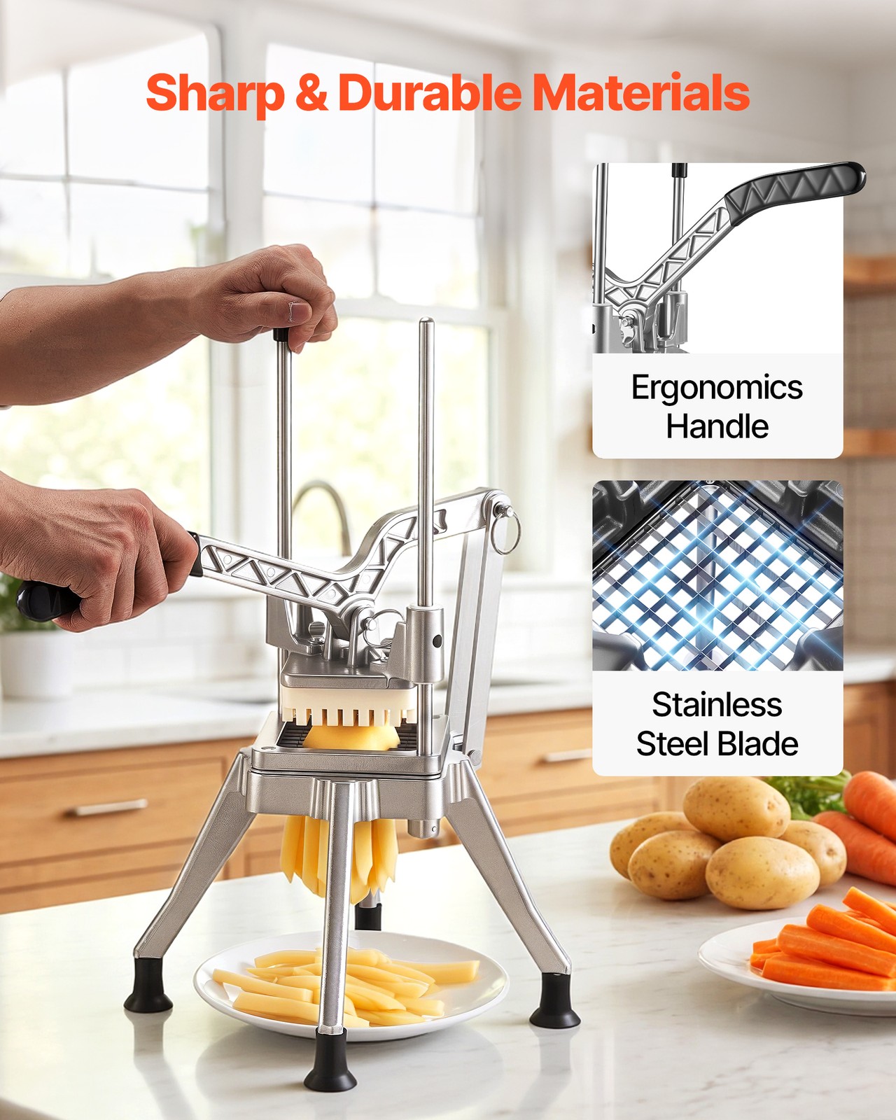 VEVOR French Fry Cutter Commercial Vegetable Chopper 3/8″ Stainless Steel Blade