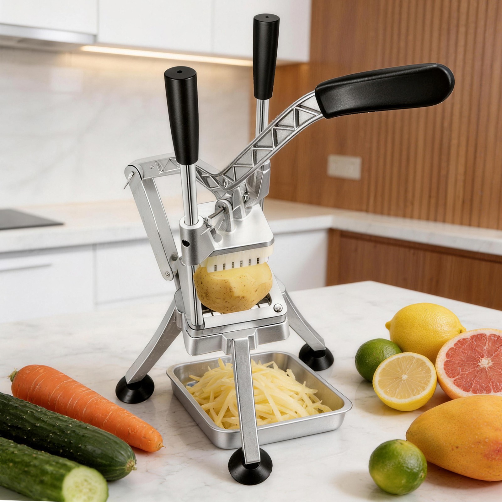 Commercial Vegetable Cutter Fruit Chopper Cutter w 4 Type Blades, Fruit Slicer
