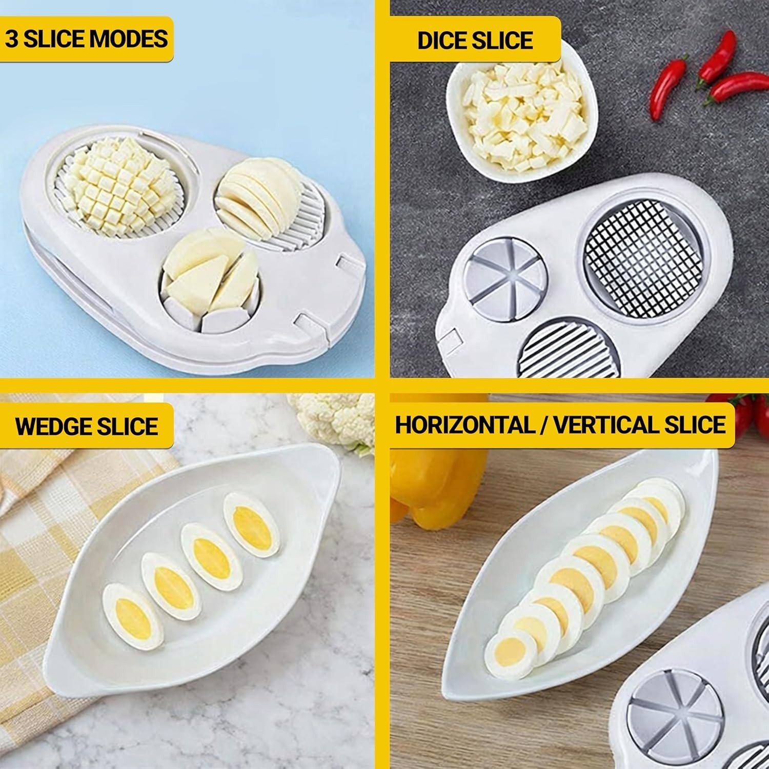 3-in-1 Egg Slicer with Stainless Steel Wire