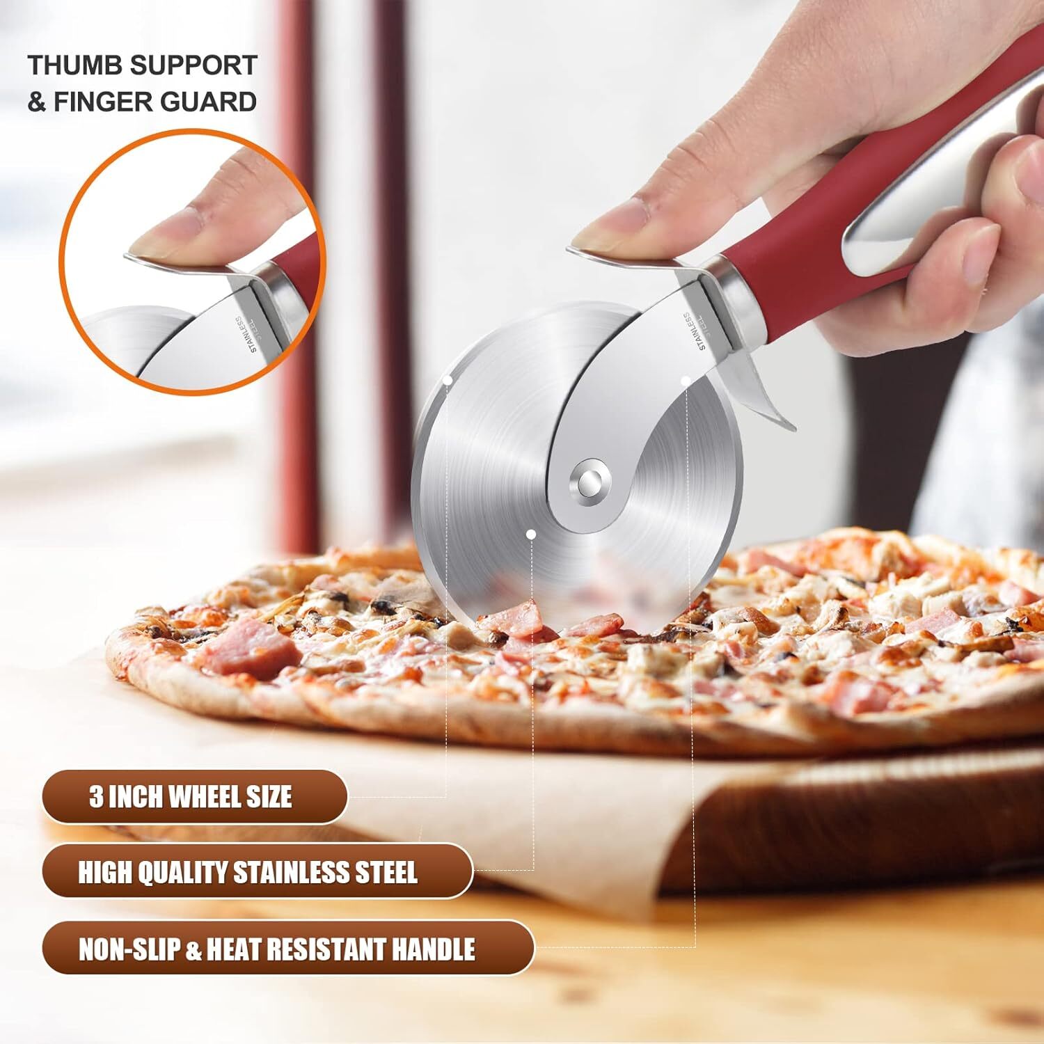 Premium Pizza Cutter Wheel Stainless Steel Sharp Easy Clean Large Small Pizza