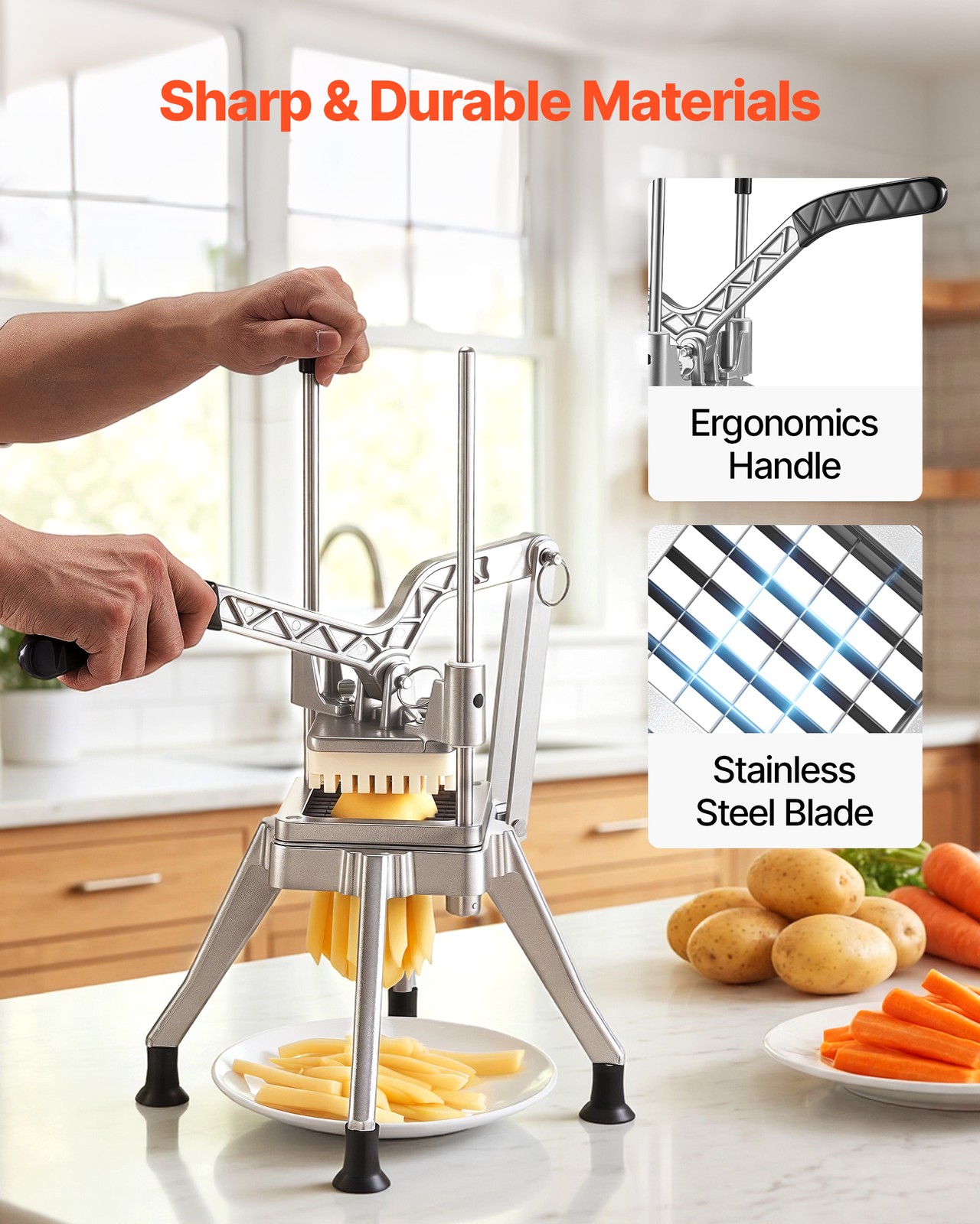 VEVOR French Fry Cutter Commercial Vegetable Chopper 1/2″ Stainless Steel Blade