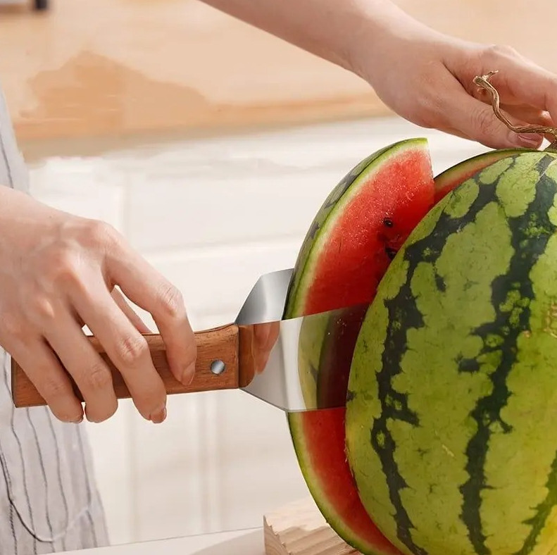 1 pc Stainless Steel Watermelon Slicer Cutter with Wooden Handle