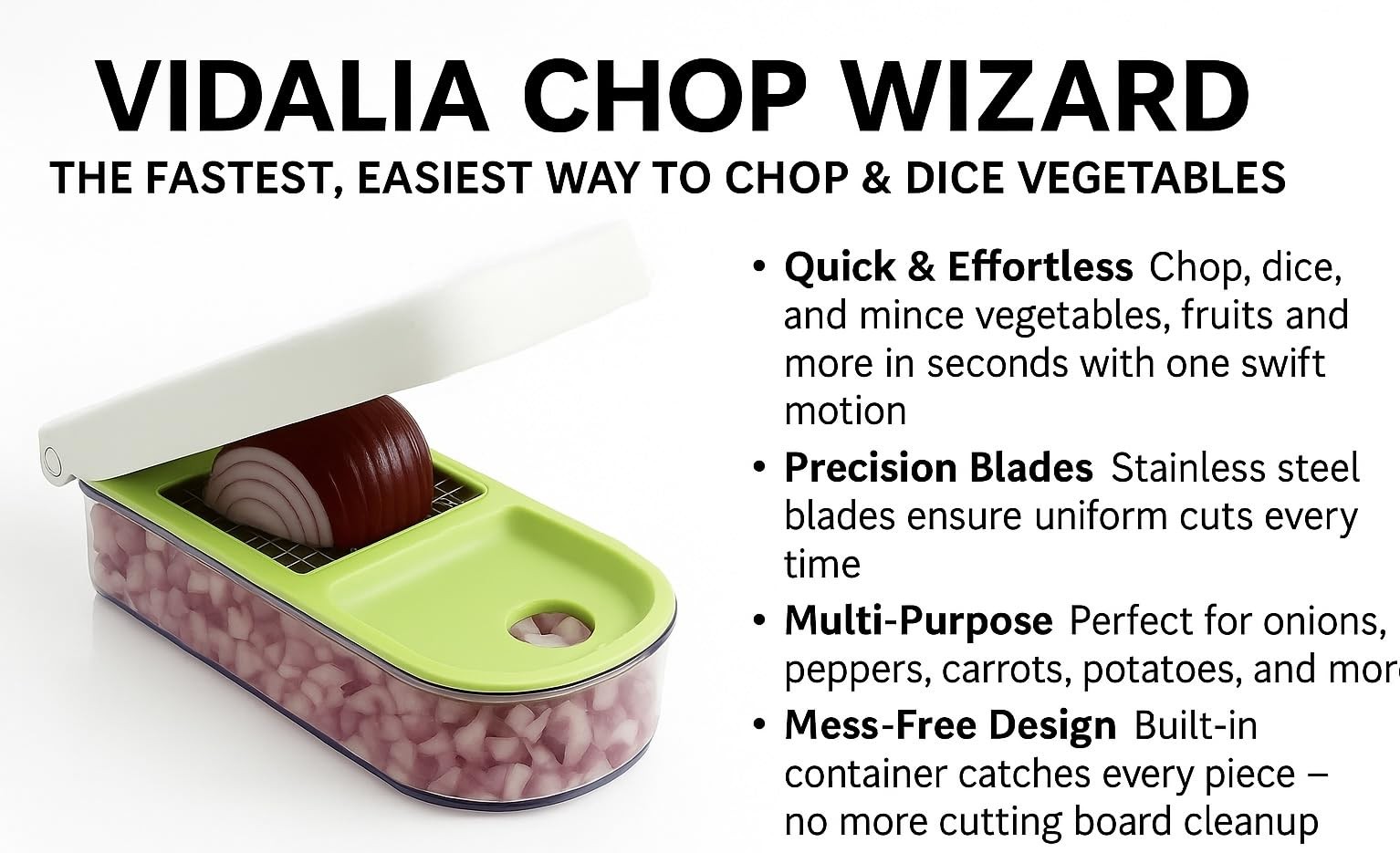 Vidalia Chop Wizard Vegetable & Fruit Chopper, 2~Cup Base, Stainless Steel