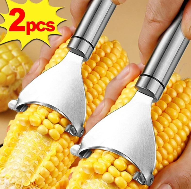 2pcs Stainless Steel Corn Peelers Serrated Cob Cutter Shaver Kitchen Tools – NEW