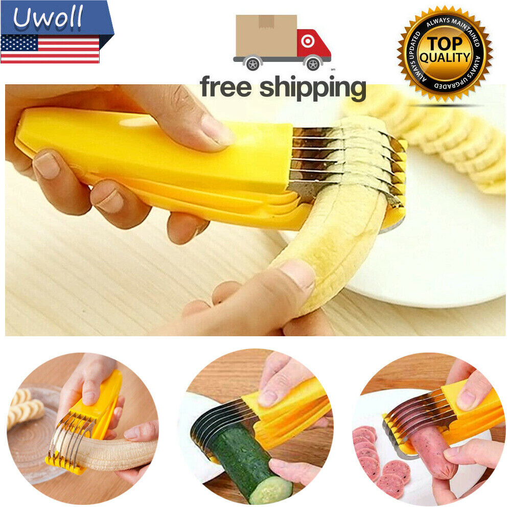 2 PCS Banana Slicer Fruit Knife Kitchen Gadget Bar Tools Veggie Cutter Peeler US