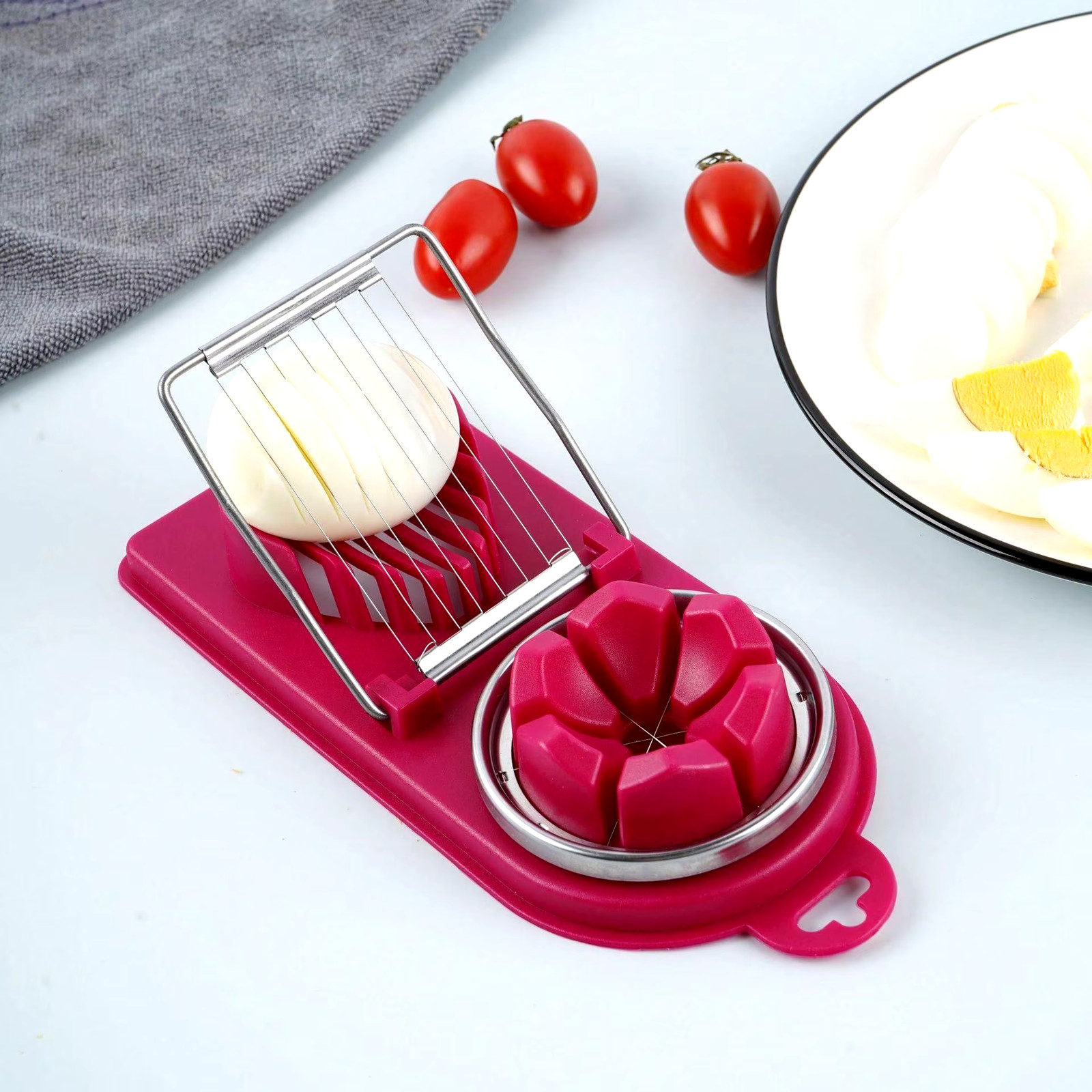 Multifunctional PP Base Egg Cutter 2-In-1 Stainless Steel Wire Pull Egg Cutter f
