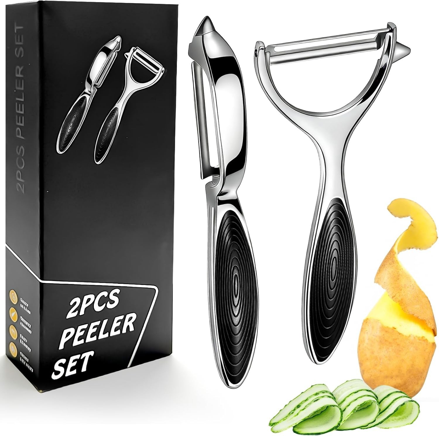 2pc Stainless Steel Vegetable Fruit Peeler Non Slip Handle Potato Carrot Peeler