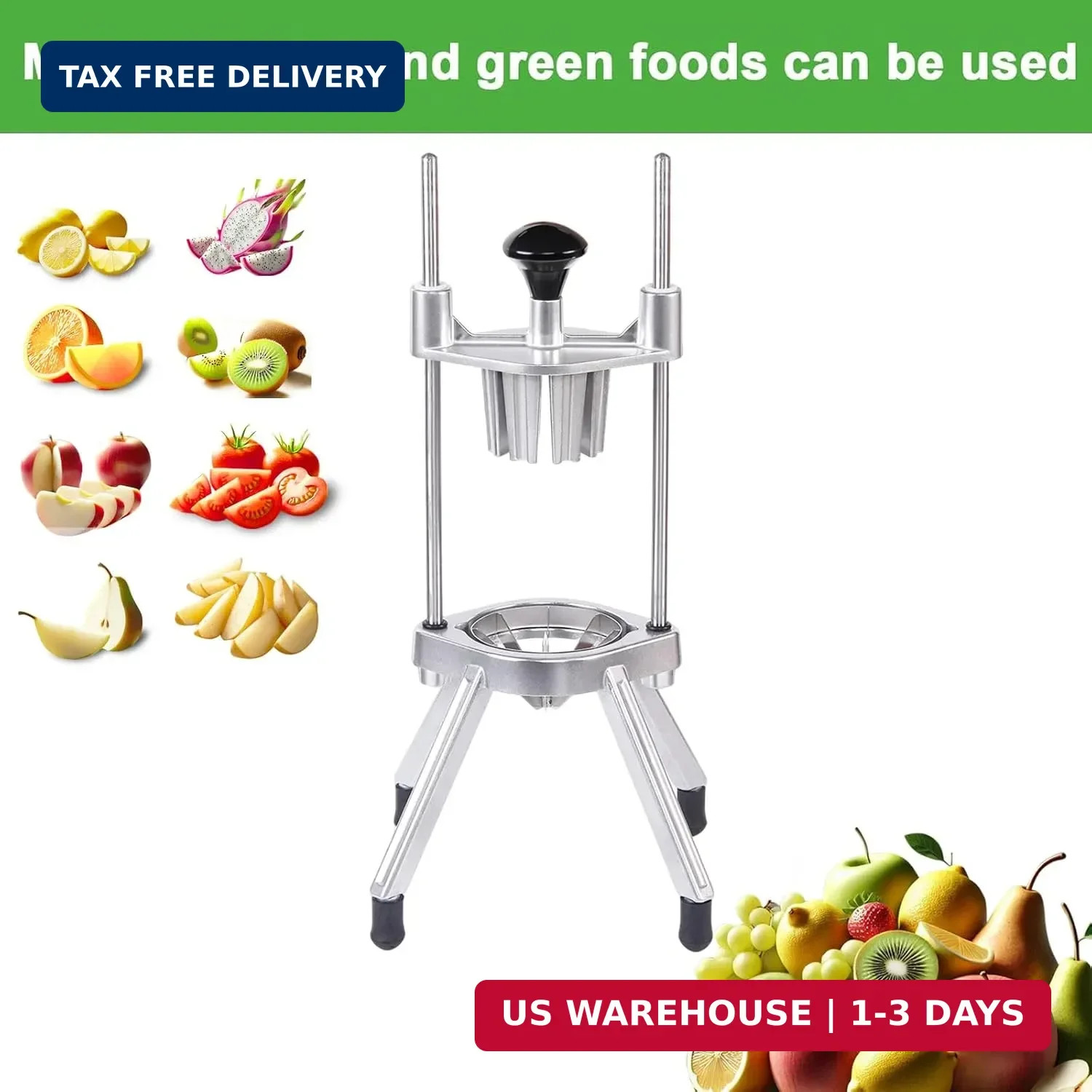 Commercial Lemon Cutter 8-Section with V-Shaped 420 Stainless Steel Blades，Easy