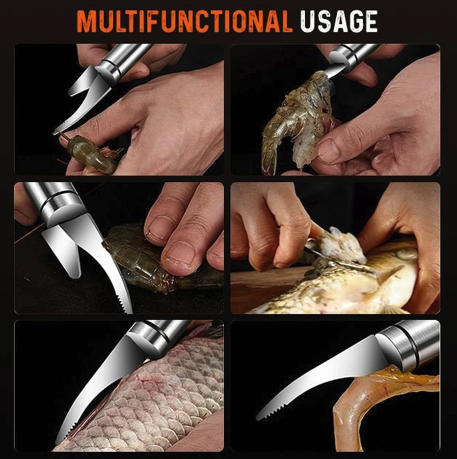 1pc 6-in-1 Stainless Steel Shrimp Peeler Fish Scaler Line Cutter Tool – NEW