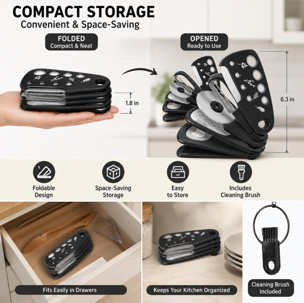 6 Ps Kitchen Gadgets Set, Space-Saving Tool-Cheese Grater, Bottle Opener, Peeler