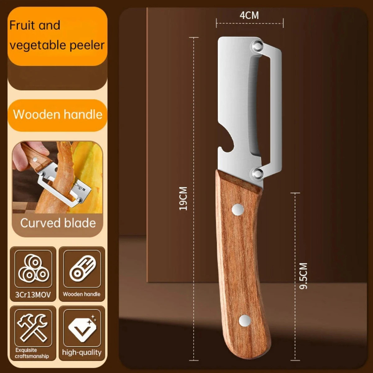 Stainless Steel Peeler with Wooden Handle Fruit Vegetable Slicer Kitchen Tool