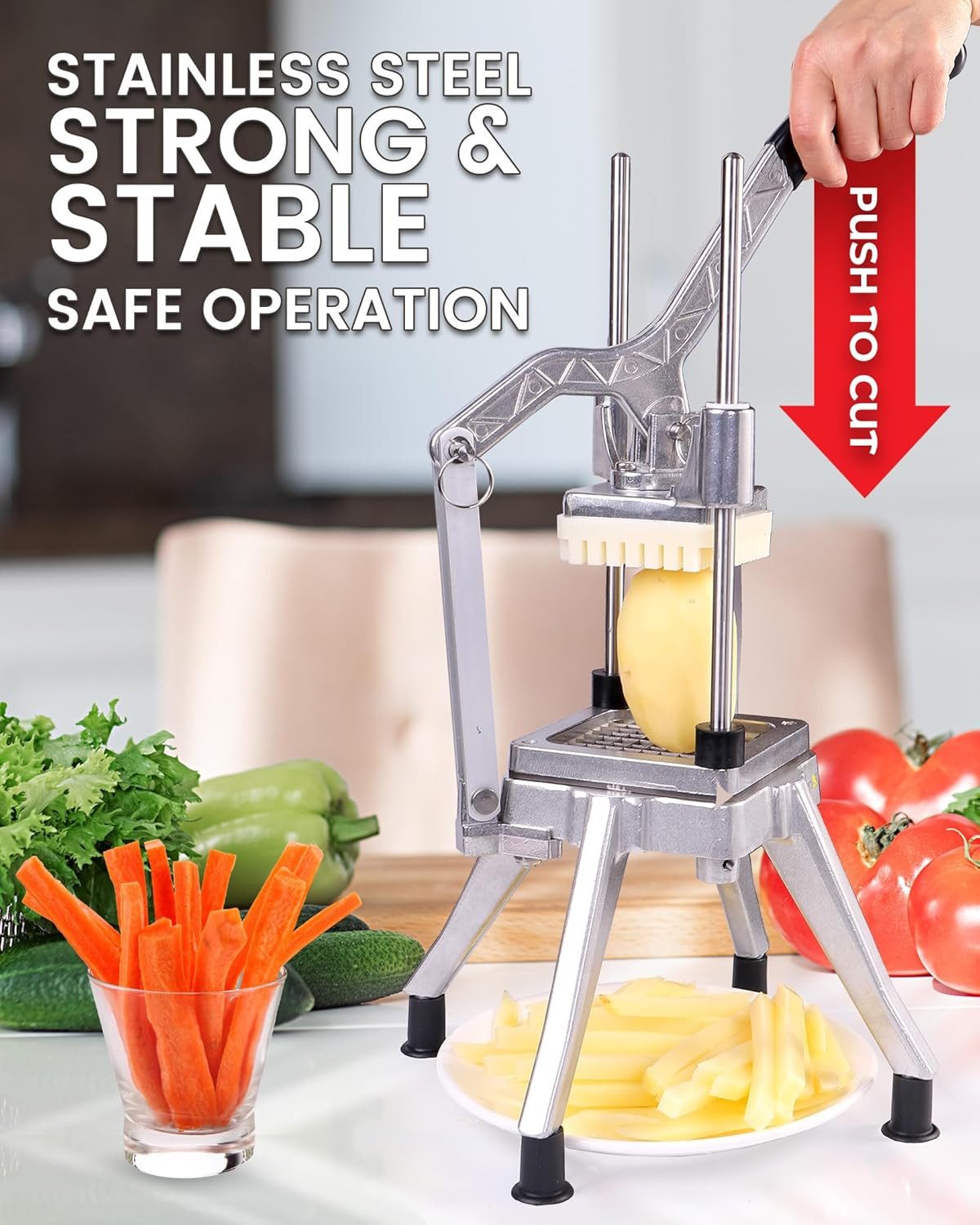 French Fry Cutter Commercial Potato Chopper Stainless Steel Vegetable Dicer Frui
