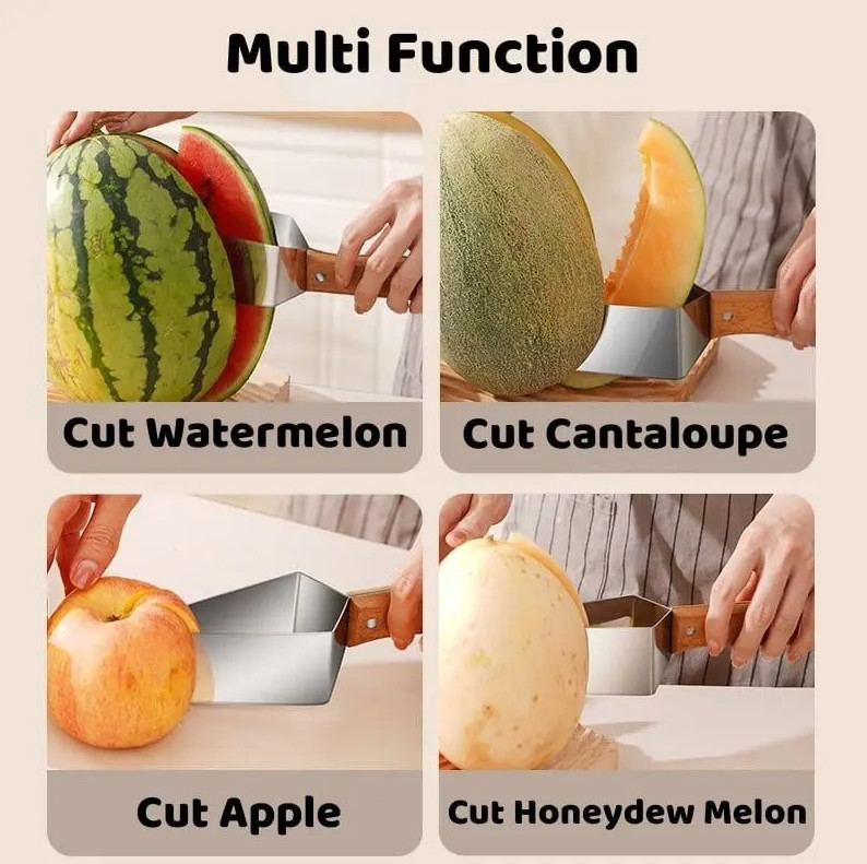 1 pc Stainless Steel Watermelon Slicer Cutter with Wooden Handle