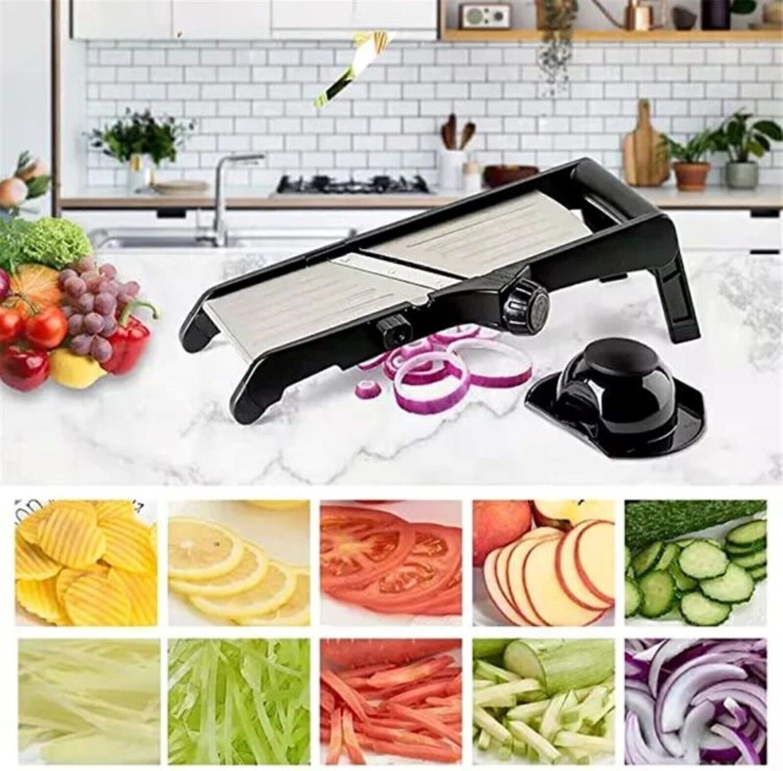 Vegetable Food Slicer Mandoline 7-in-1 Adjustable Stainless Potato Tomato Onion