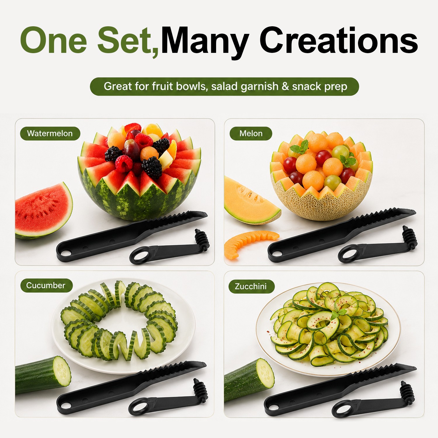 Kitchen Spiral and V-Shaped Tools, 2 in 1 spiral Cutter and V-Shaped Fruit Knife