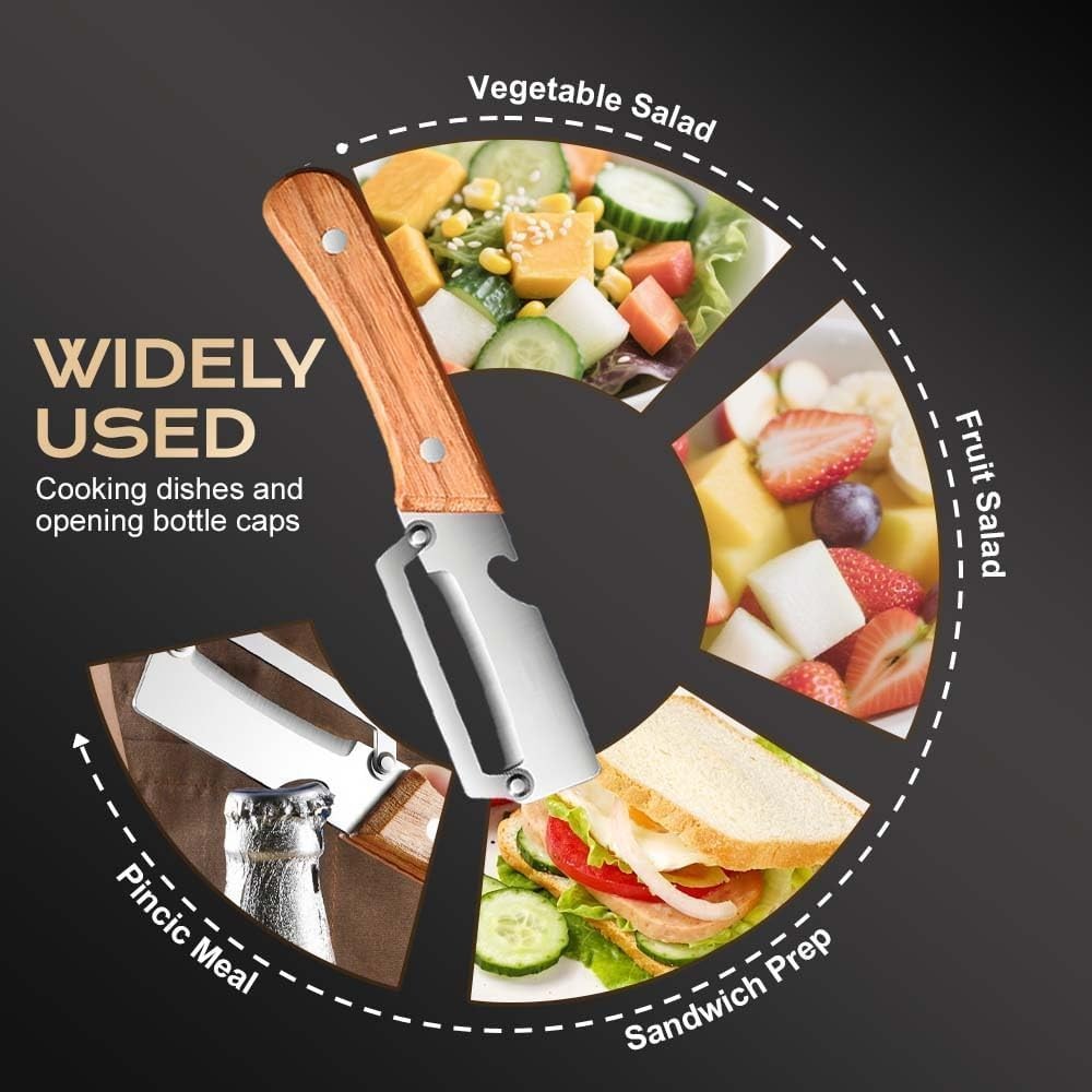 2 PCS 3-in-1 Multi functional Bottle Opener Vegetable Peeler with Wooden Handle