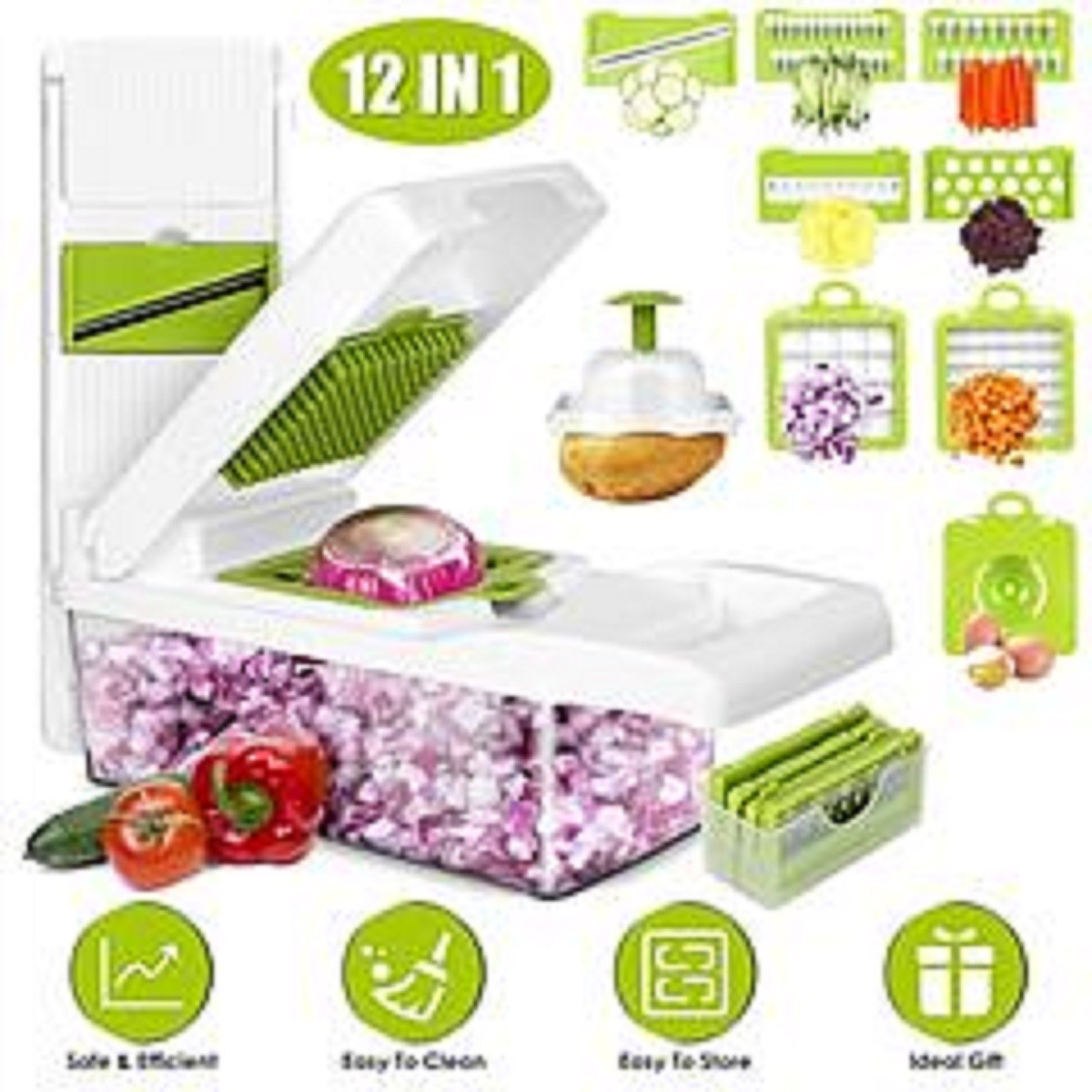 12 In 1 Vegetable Chopper with Container Kitchen Food Slicer Dicer Grater Peeler