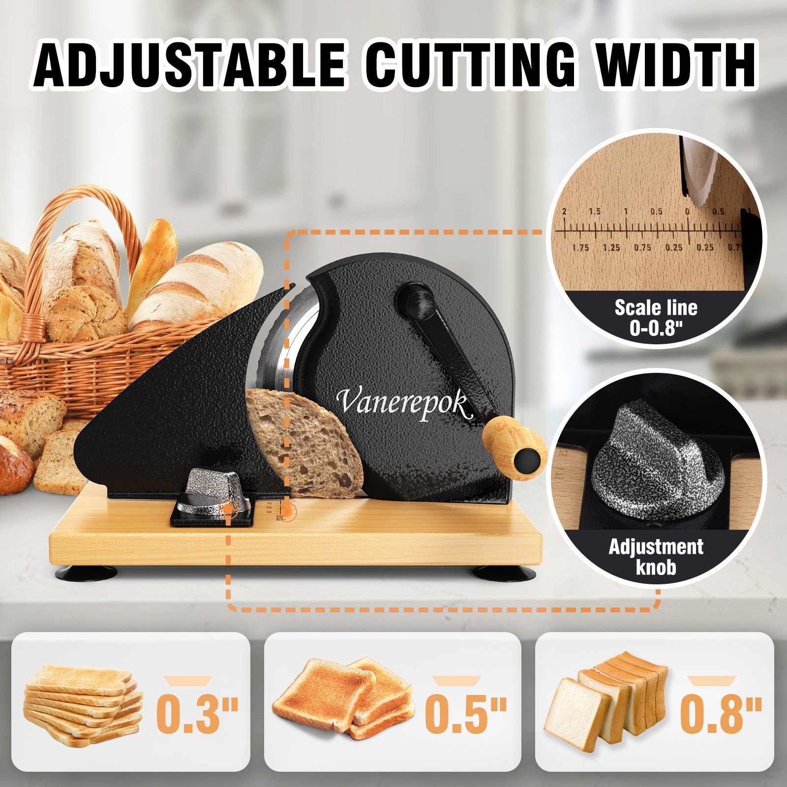 Vanerepok Manual Bread Slicer for Homemade Sourdough Bread with Adjustable Width