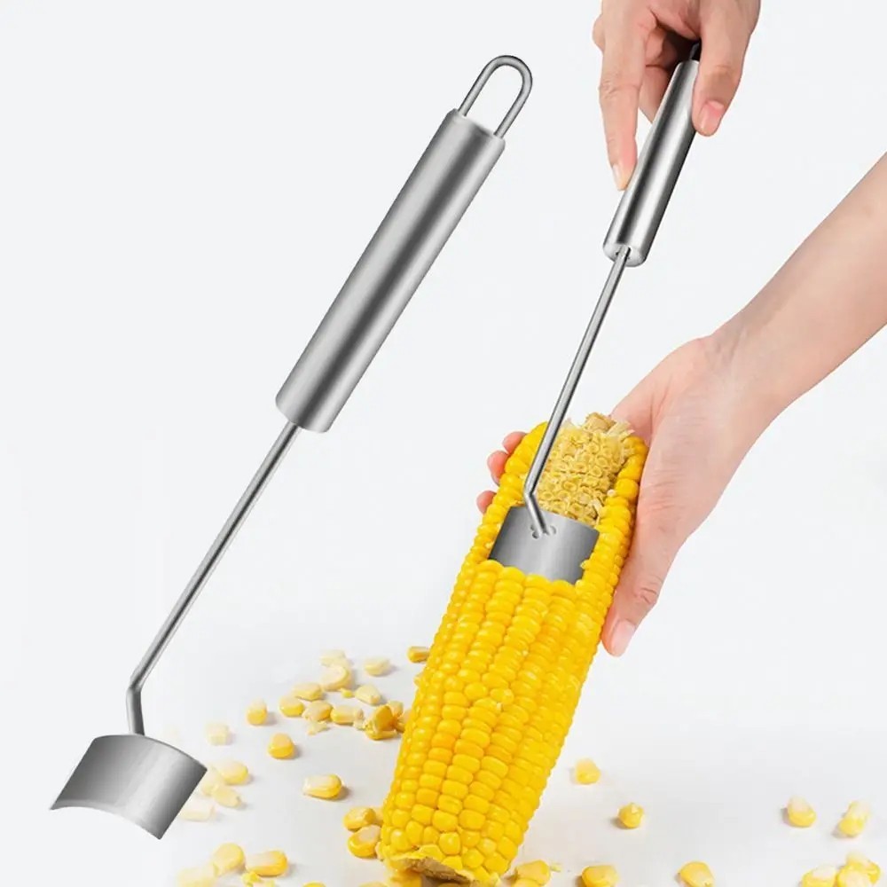 1PC Corn Peeler Stainless Steel Corn Cob Stripping Tool w/ Hook Long Handle Corn