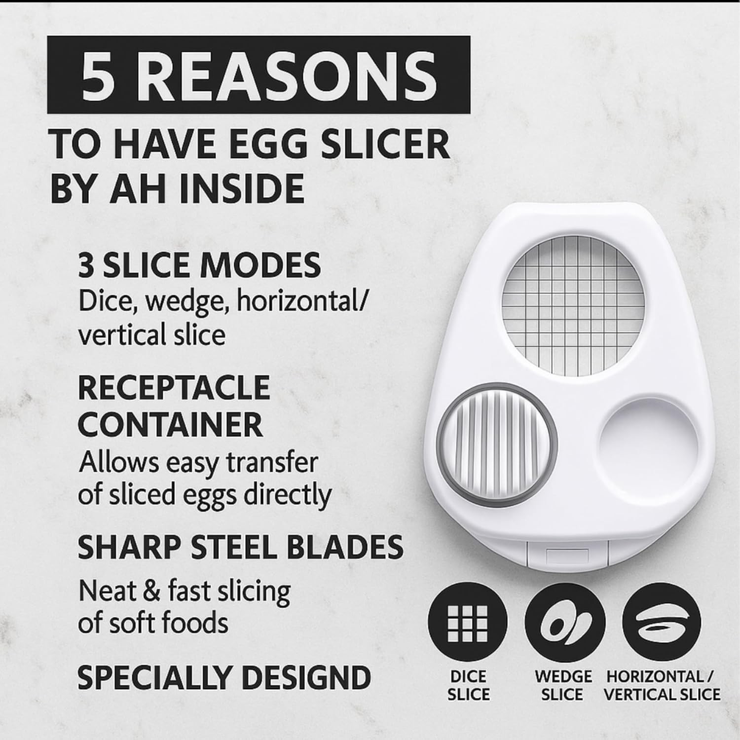 3-in-1 Egg Slicer with Stainless Steel Wire