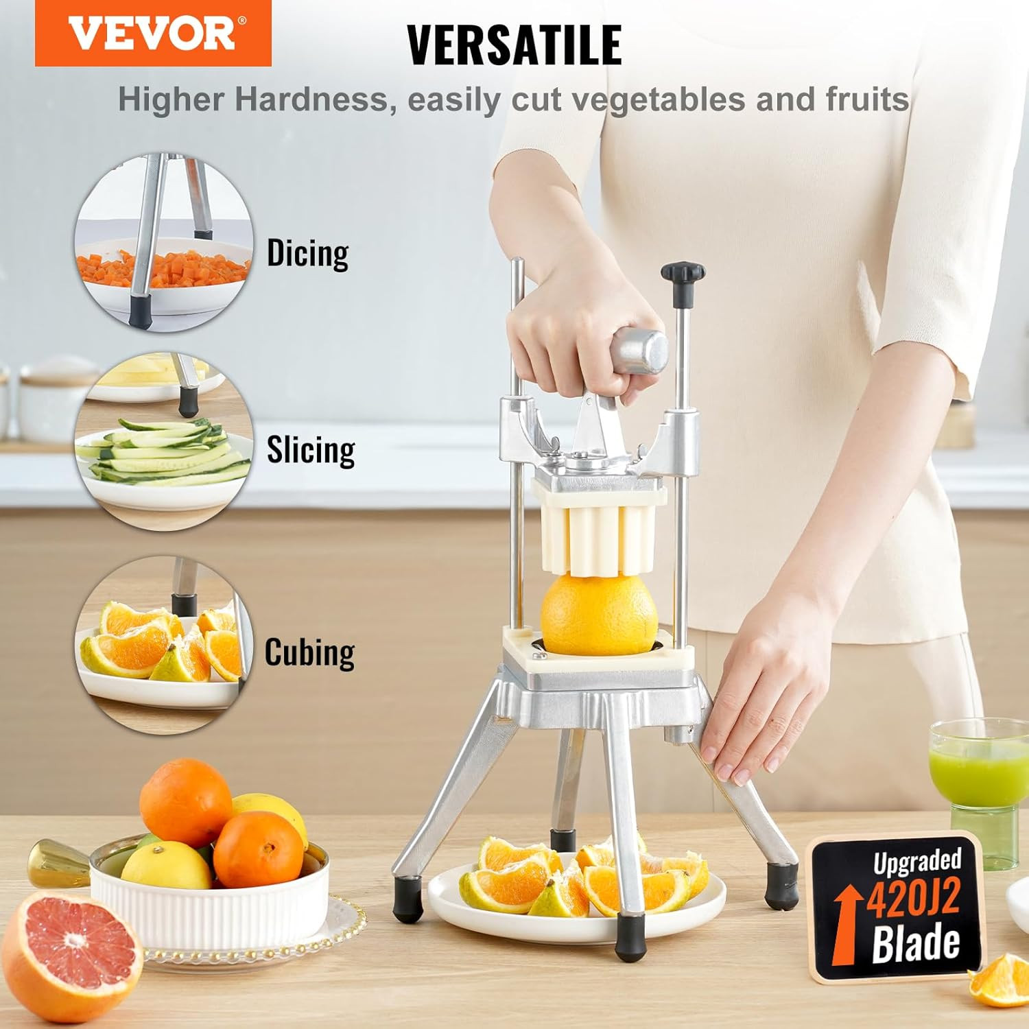 Commercial Vegetable Fruit Chopper, Stainless Steel French Fry Cutter W/ 4 Blade