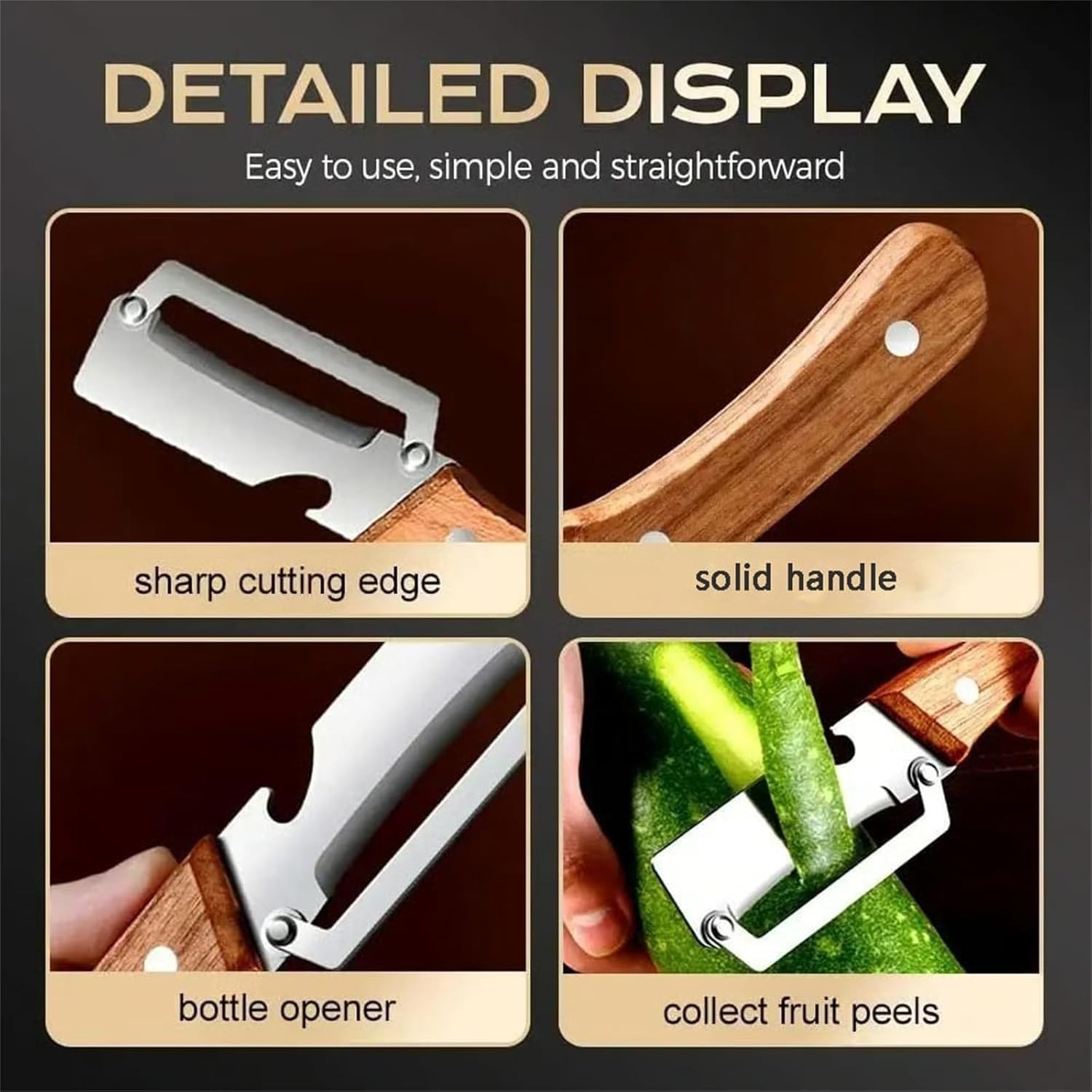 2 PCS 3-in-1 Multi functional Bottle Opener Vegetable Peeler with Wooden Handle