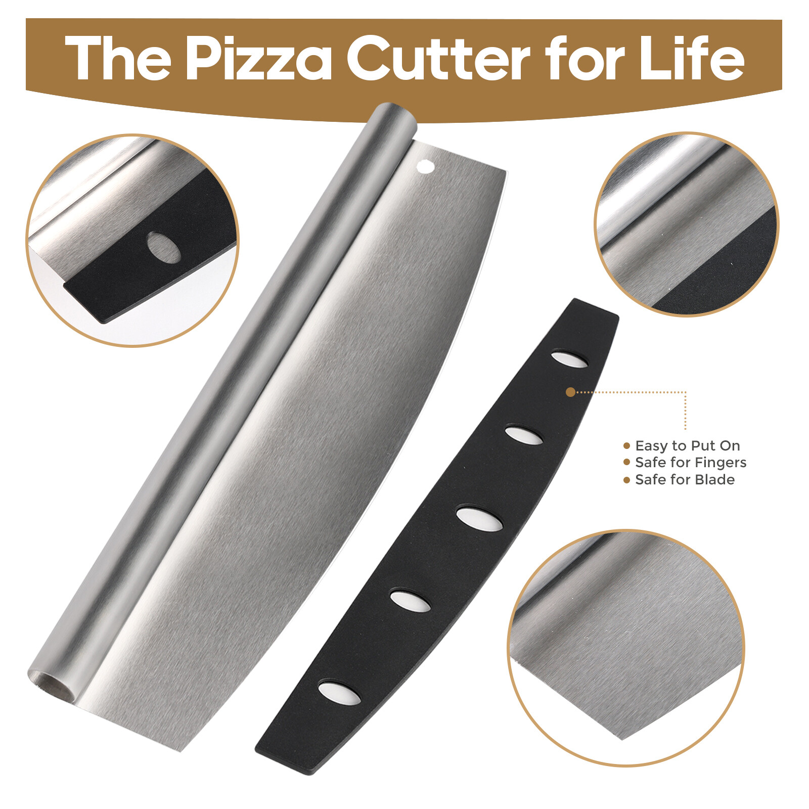 14″Professional Stainless Steel Food Pizza Cutter Rocker Ultra Sharp Pizza Knife