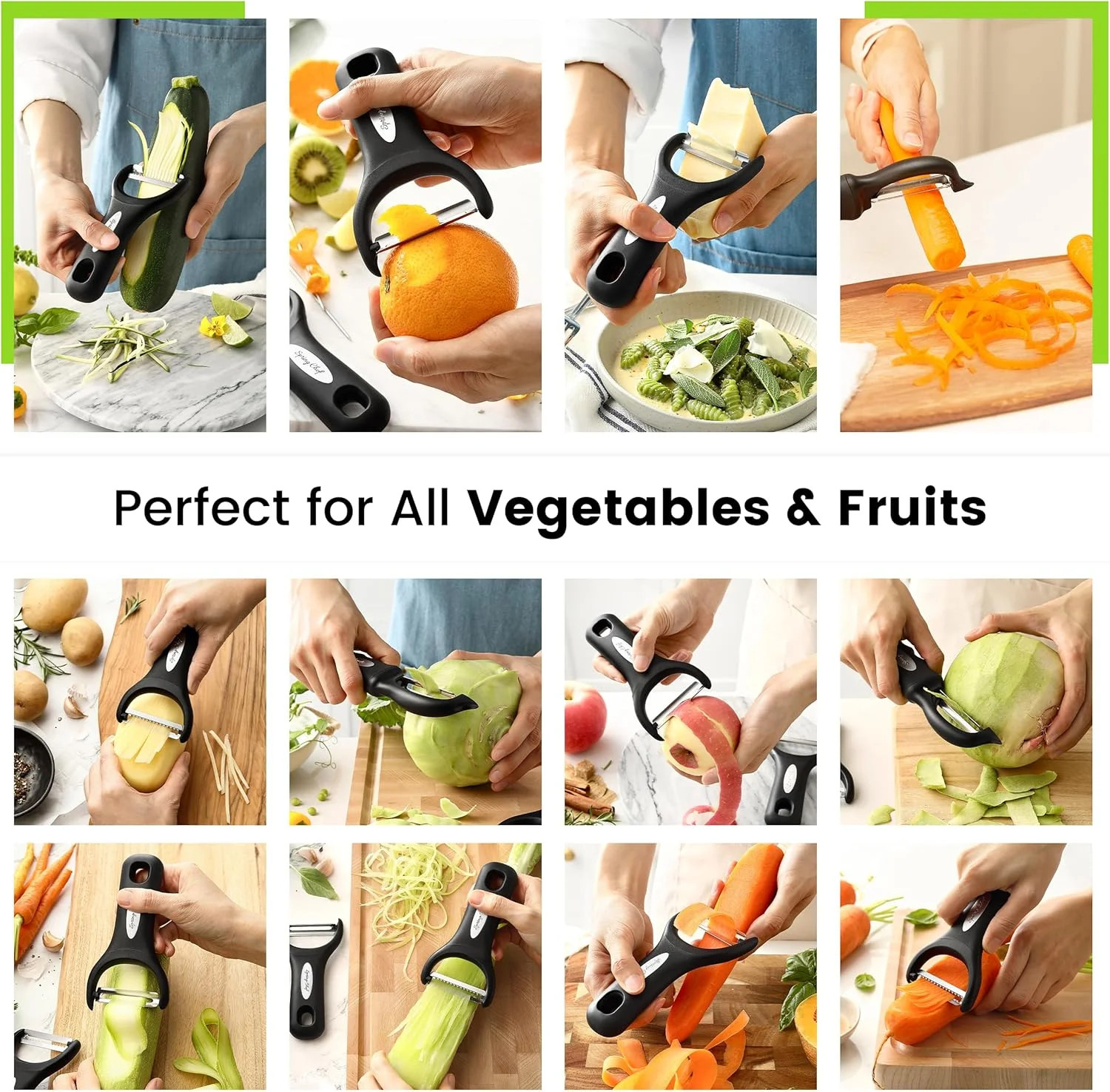 Spring Chef Vegetable Peelers for Kitchen – Stainless Steel Swivel, Y & Julienne