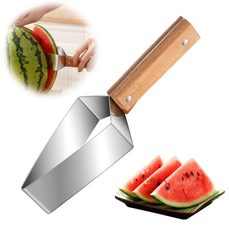 1 pc Stainless Steel Watermelon Slicer Cutter with Wooden Handle