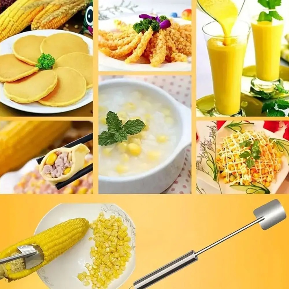 1PC Corn Peeler Stainless Steel Corn Cob Stripping Tool w/ Hook Long Handle Corn