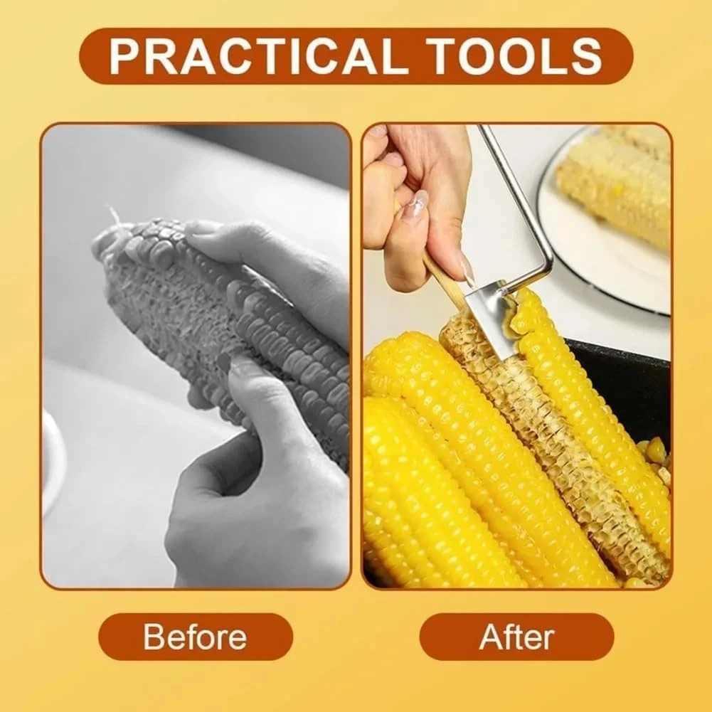 2PC Corn Peeler Stainless Steel Corn Cob Stripping Tool w/ Hook Long Handle Corn