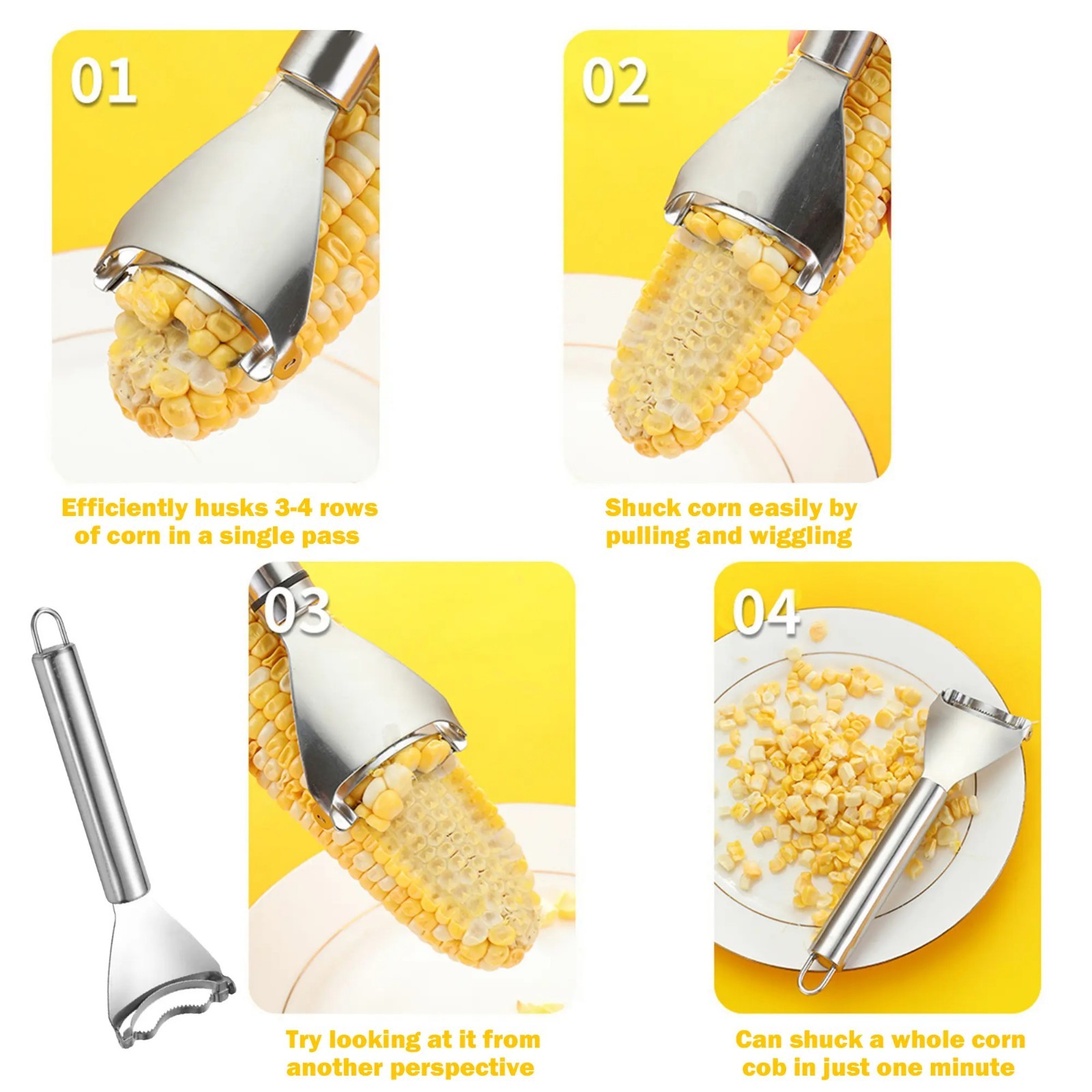 Stainless Steel Corn Cob Peeler Stripper Remover Kitchen Cutter Thresher Tool US