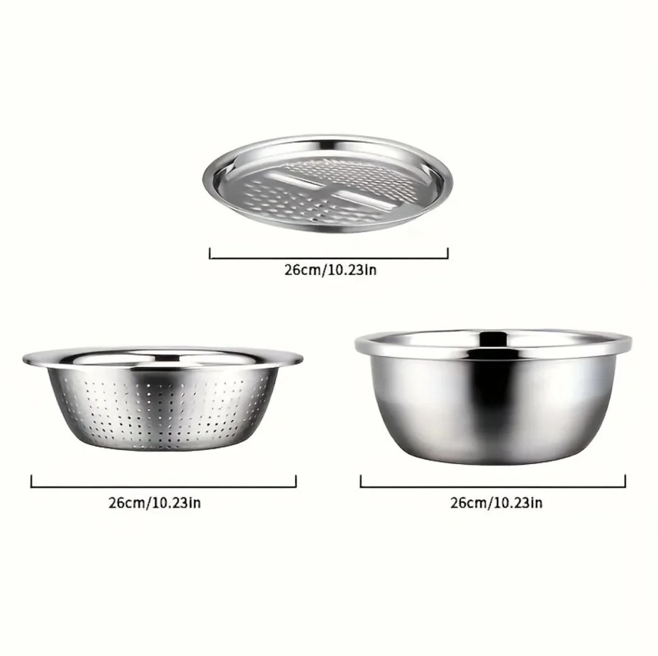 1 set 3pcs Stainless Steel Vegetable Slicer Set with Washing Basin-Drain Basket