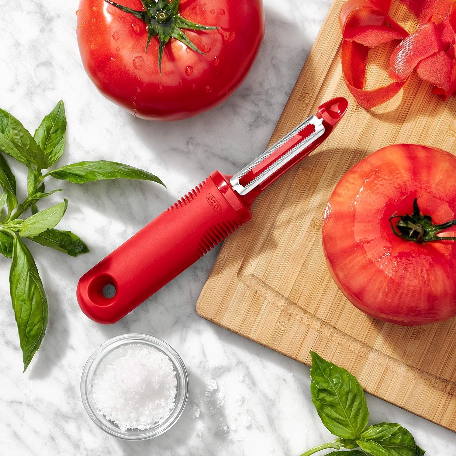 OXO Good Grips Soft Skin Serrated Peeler, Silicone / Nylon, Red, 7.5 in