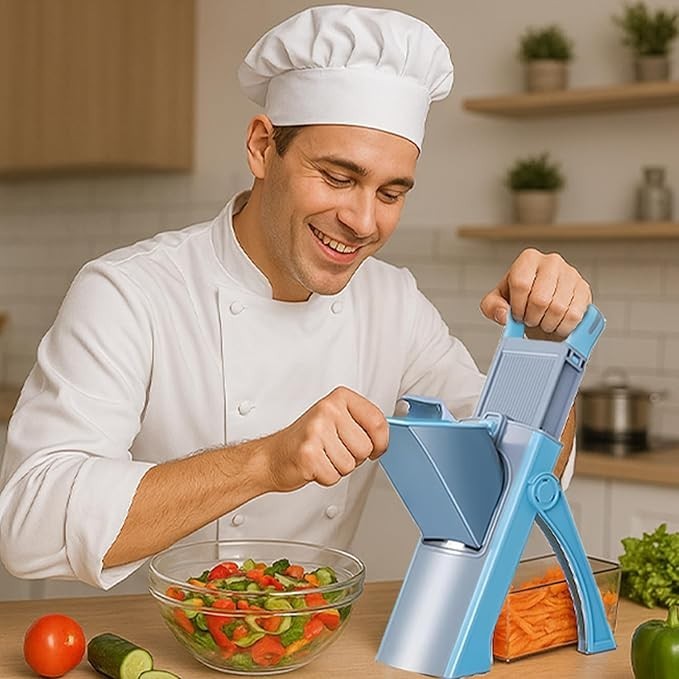 Upgrade Safe Mandoline Slicer for Kitchen, 5-in-1 Vegetable Chopper & Potato Sli