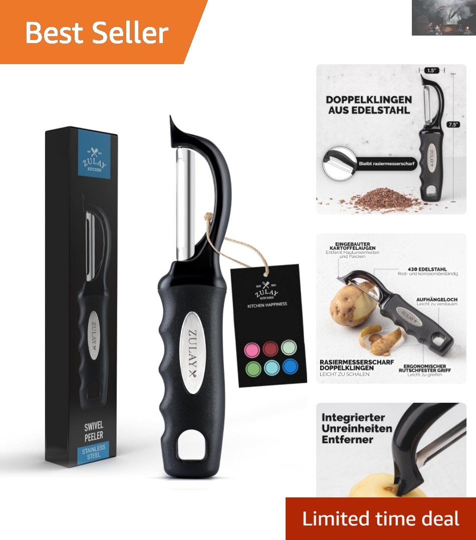 Durable Stainless Steel Vegetable Peeler with Ergonomic Non-Slip Handle – Black