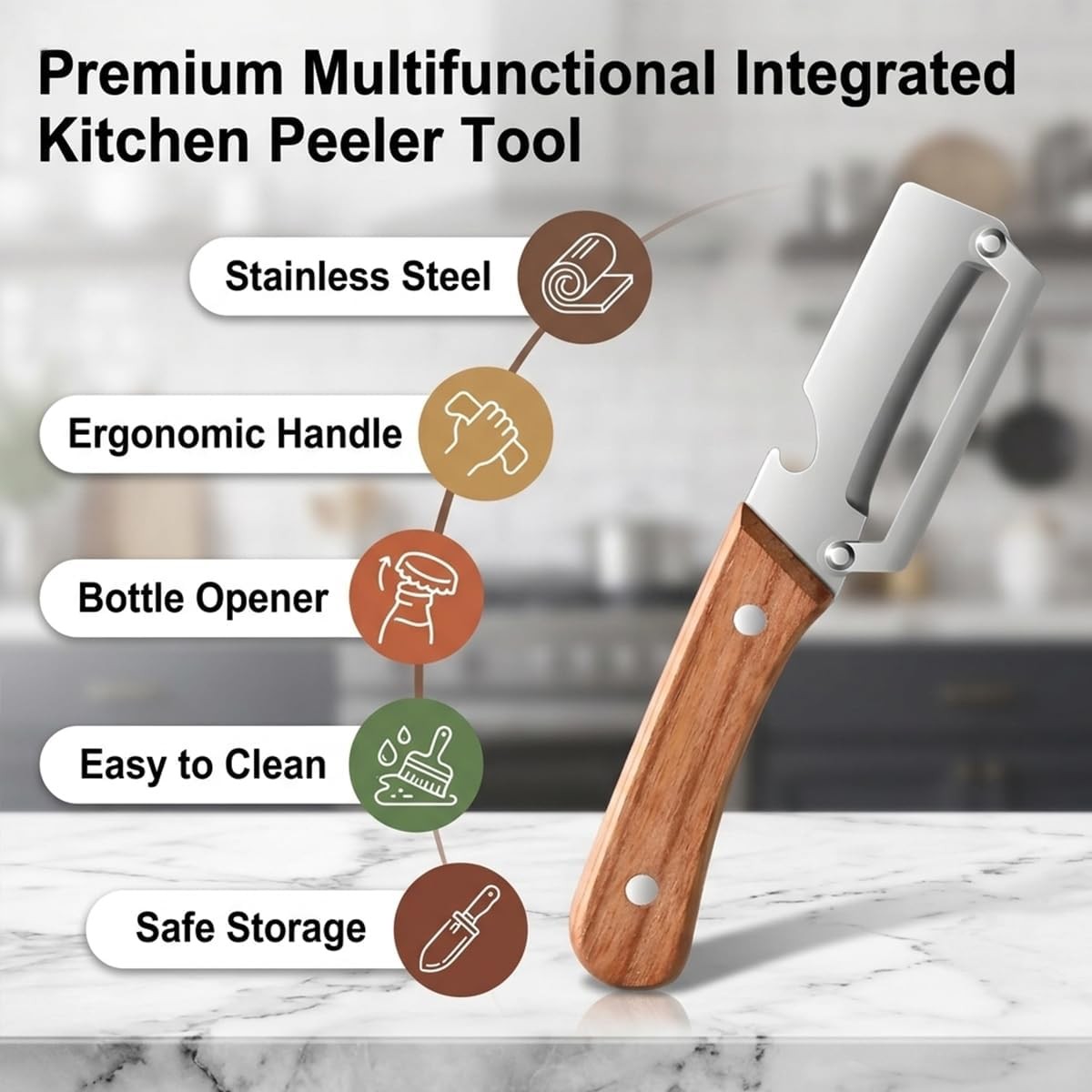 2 Pack 2 in 1 Multi Functional Vegetable Peeler with Bottle Opener and Wooden Ha