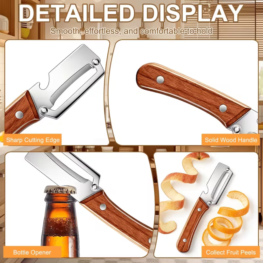 2PCS 3-in-1 Multifunctional Vegetable Peeler With Wooden Handle,Julienne Slicer